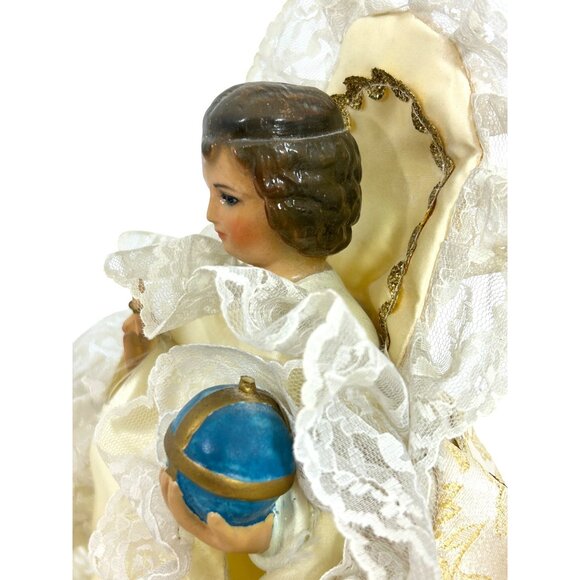 Infant Prague Child Jesus Chalk/Plaster Statue Robe Religious Vtg 11” Figurine - Picture 7 of 17